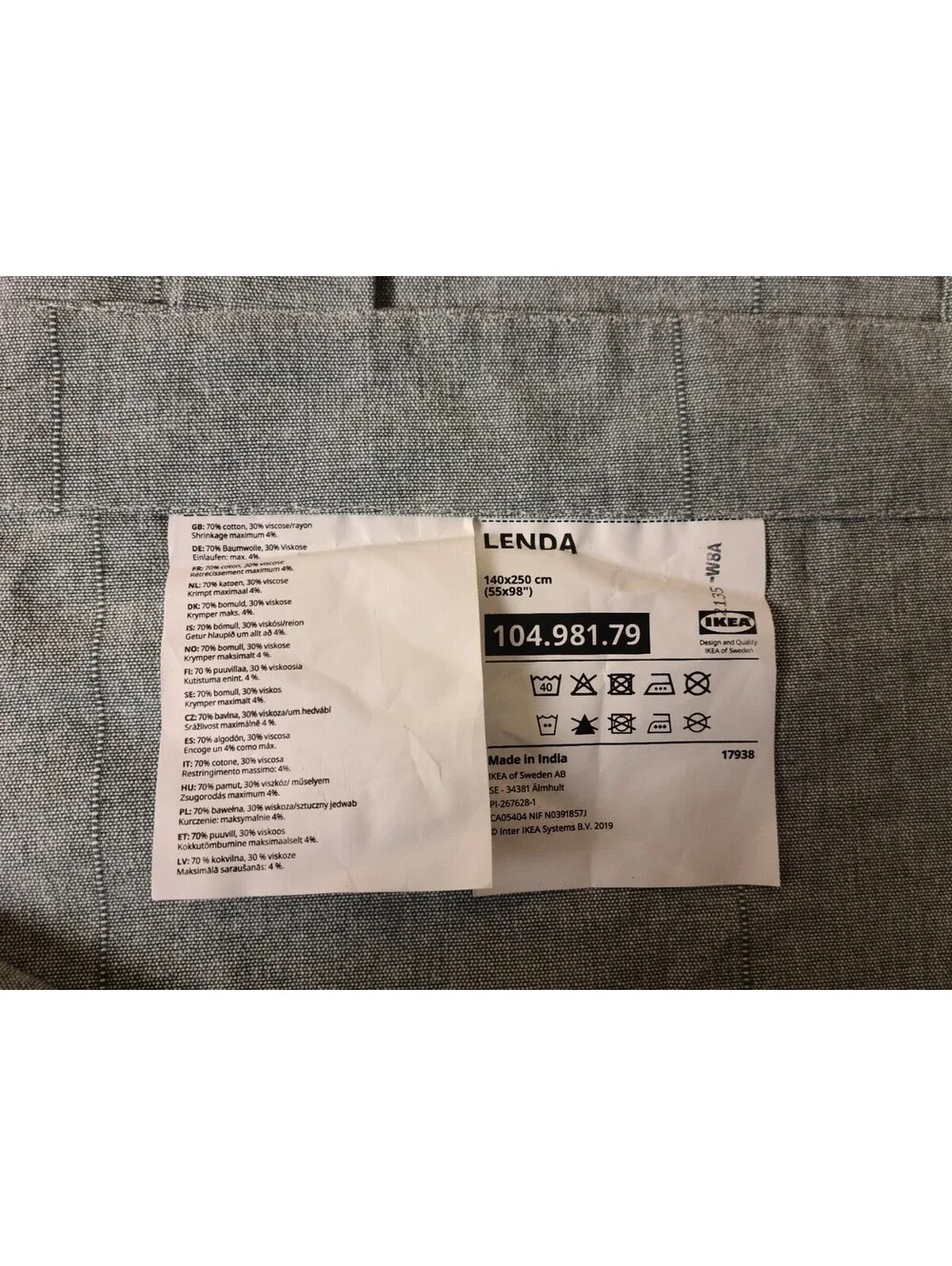 Ikea LENDA Curtain Panels Turquoise Grey Chambray Tab Top 55 x 98”
